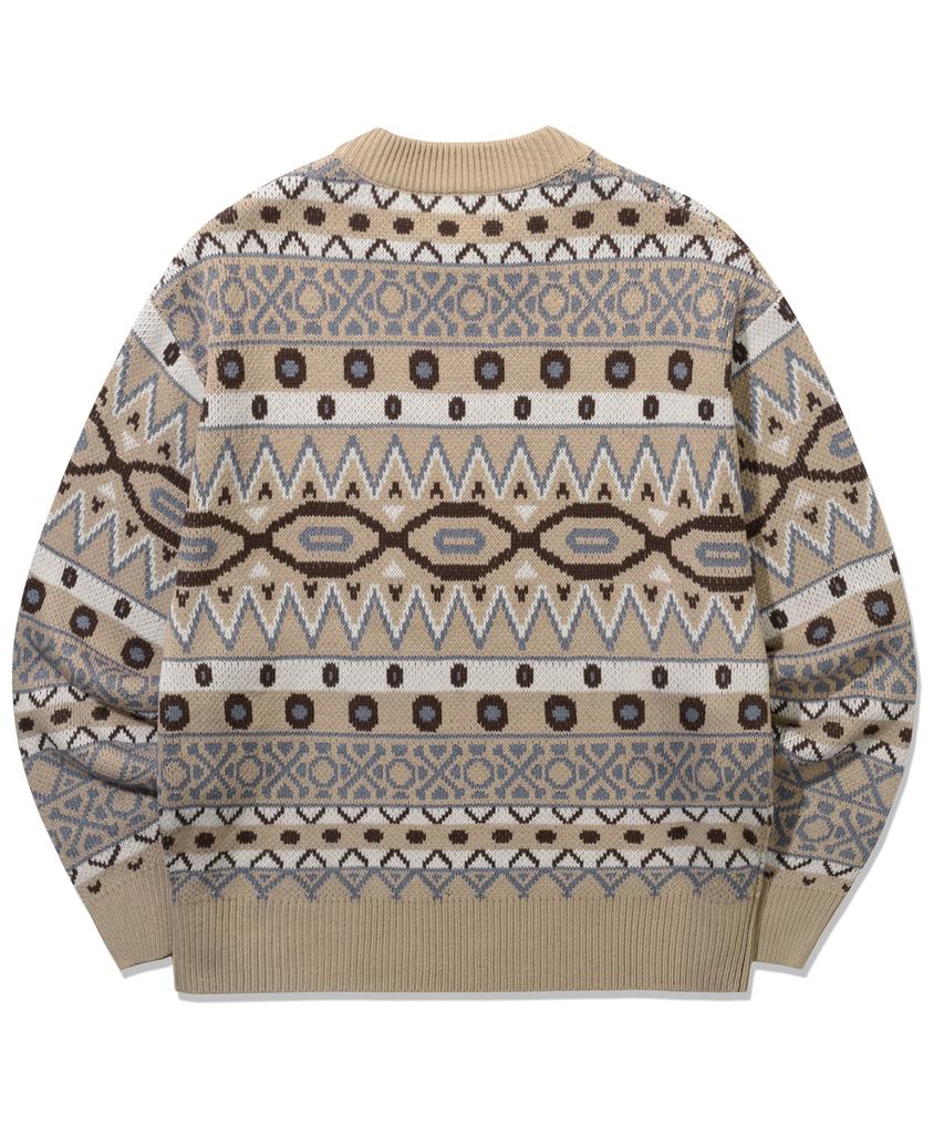 TRILLION Винтажный жаккардовый джемпер Fair Isle с круглым вырезом_Бежевый