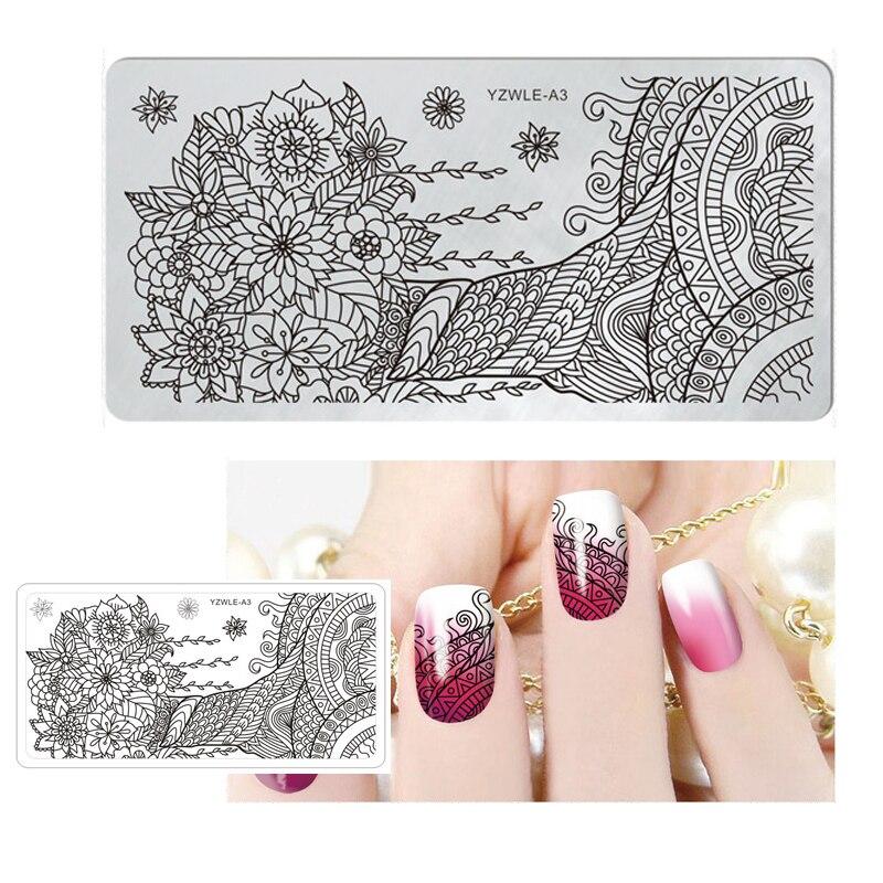 1 шт., прямоугольный шаблон для дизайна ногтей, 12X6 см, оригами, кружево, виноградная лоза, цветы, листья, дизайн изображений для девочек, DIY пластина для штампов для ногтей