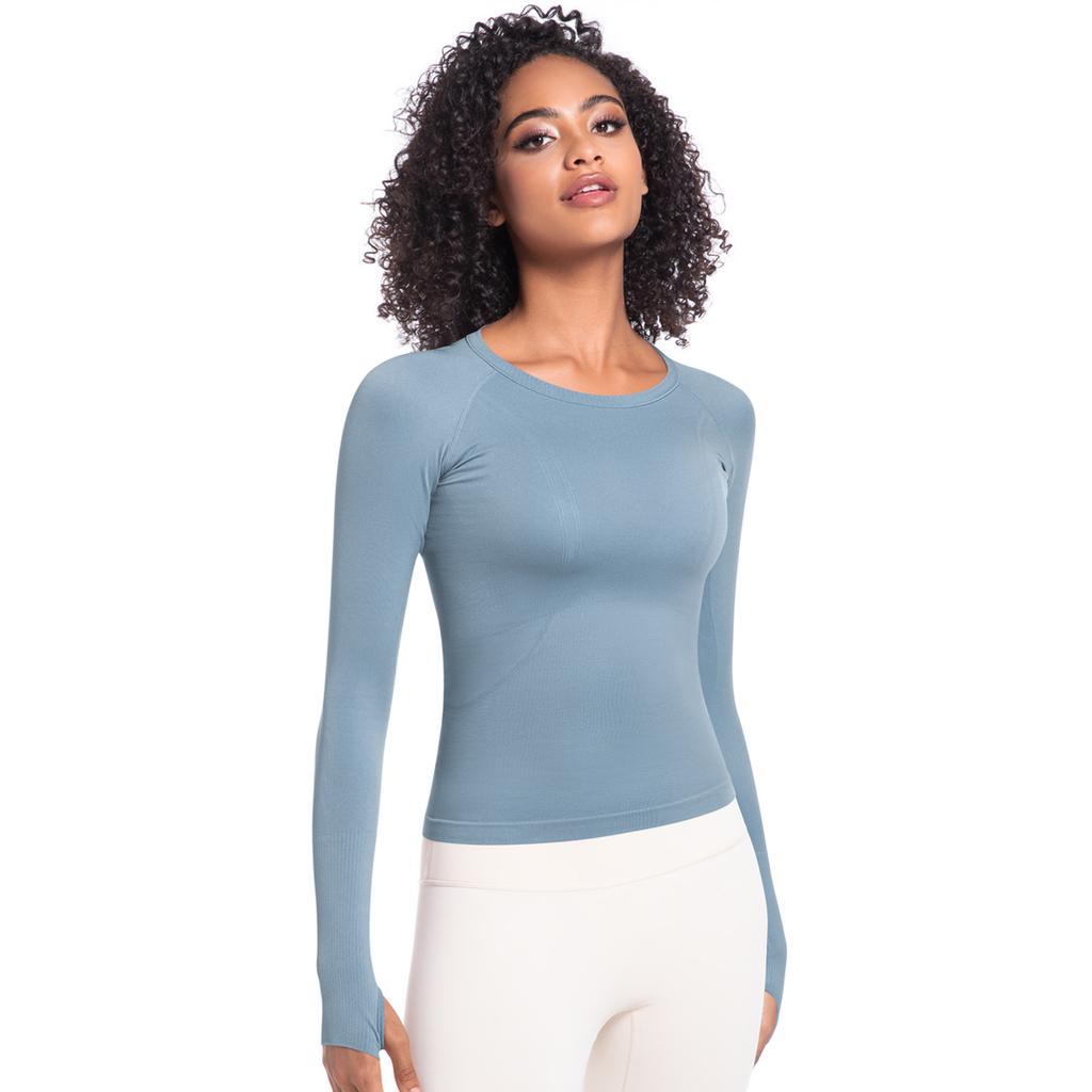 Auroth Long Sleeve Yoga Shirts With Thumb Hole Women Gym Sports Top Solid Color Running Slim Stretch Fitness Shirts