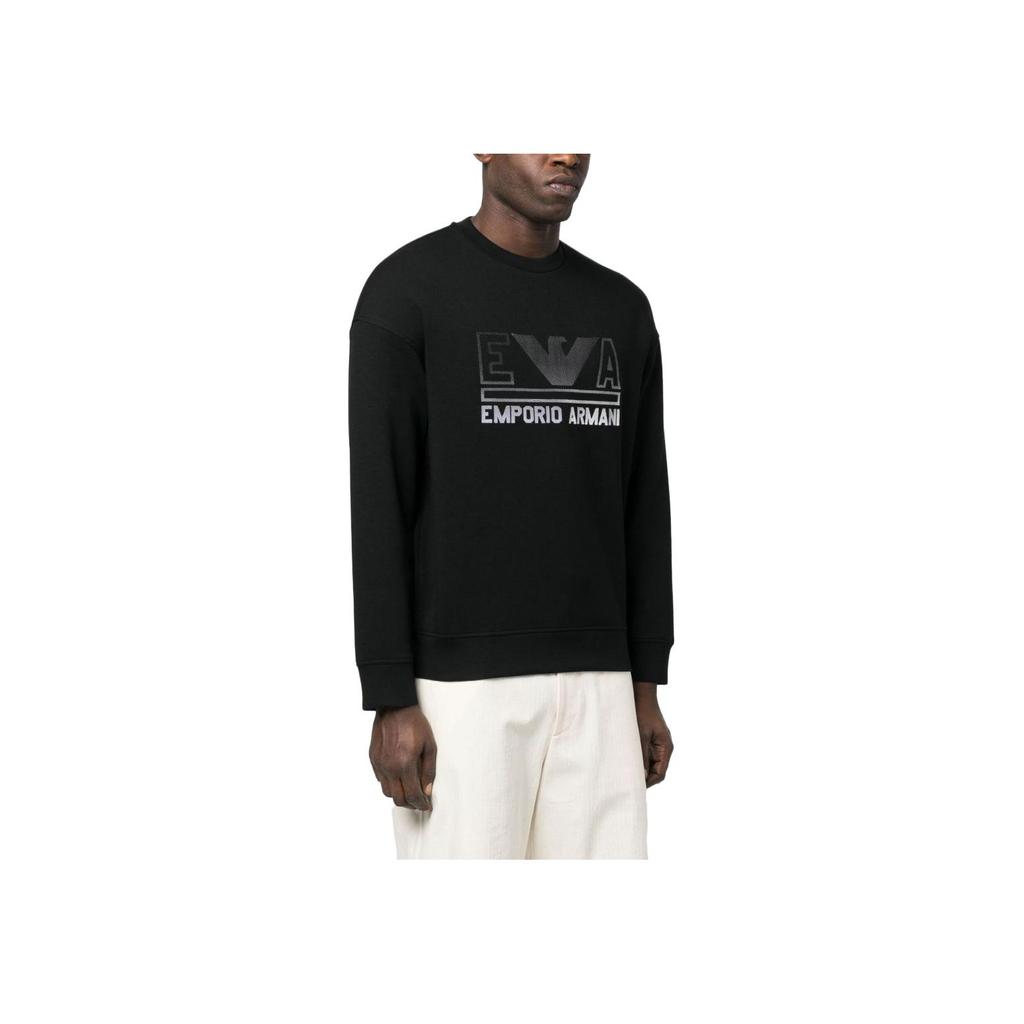 Emporio Armani Свитшот с принтом логотипа-буквы SS23, круглый вырез, мужской, черный 3R1MBT-1JHSZ-0098