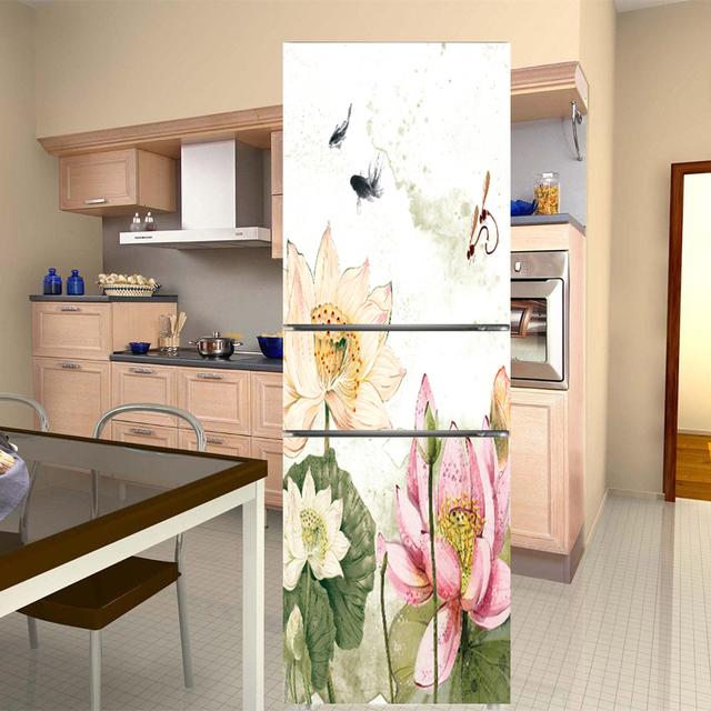 Белый цветок, украшения на дверь холодильника, элегантные цветы, наклейка на холодильник, самоклеящиеся наклейки на стену, виниловые обои, фреска, искусство