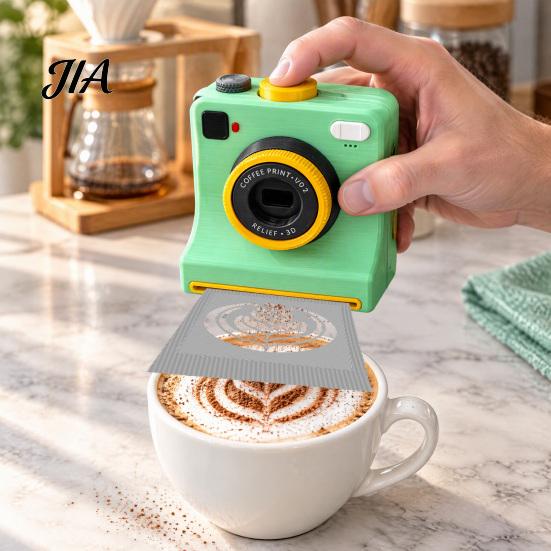 Kitchen Gadget for Latte Art 3D Printed Coffee Printer, Manual One-Click Powder Stencil Maker with DIY Drink Decorator Interchangeable Template Cards