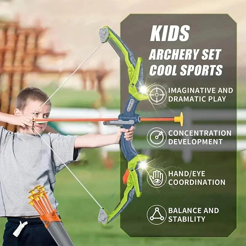 Children's Bow and Arrow Set Toys with Led Flash Lights Kids Archery Bow Practice Bow Outdoor Sports Game Shooting Toy Boys Gift