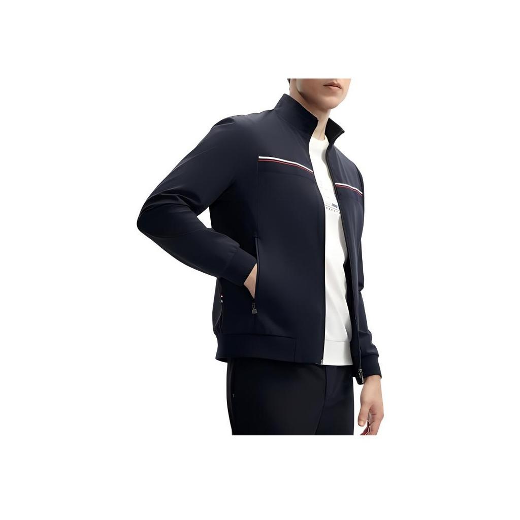 Fila Однотонная куртка с воротником-стойкой, повседневная вязаная, с длинными рукавами, мужская, темно-синяя F11M411503F-NV