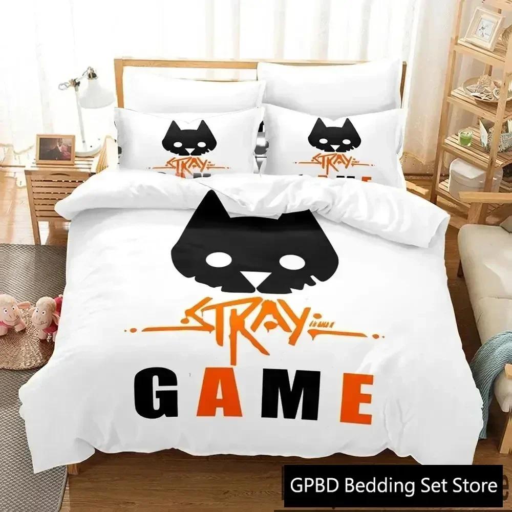 3D Печать Кот из игры Stray и Момо Комплект постельного белья Спальня Мягкое Современное Покрывало Удобный Пододеяльник Чехол для одеяла и Наволочка