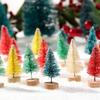 12-Pack Mini Artificial Christmas Trees with Wooden Base - Tabletop Bottle Brush Trees for DIY Crafts and Holiday Home Decor