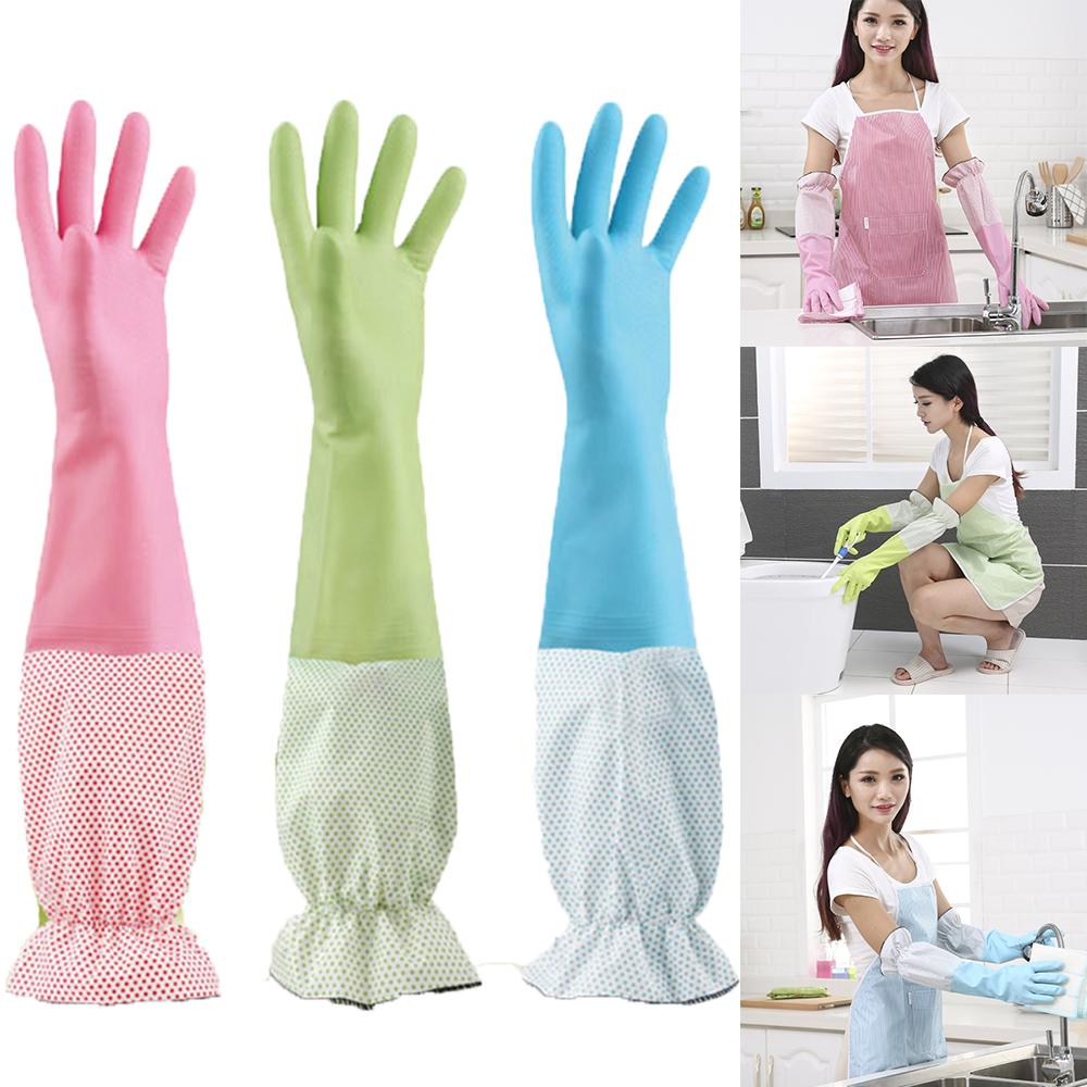 Thickening Cleaning Waterproof Wash Dishes Warm Rubber gloves Long Sleeve Household Gloves Kitchen