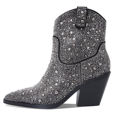 GIGIFOX Модные женские короткие ботинки в стиле ретро с острым носком и толстым каблуком, блестящие кристаллы, женская обувь для вечеринок на весну/осень