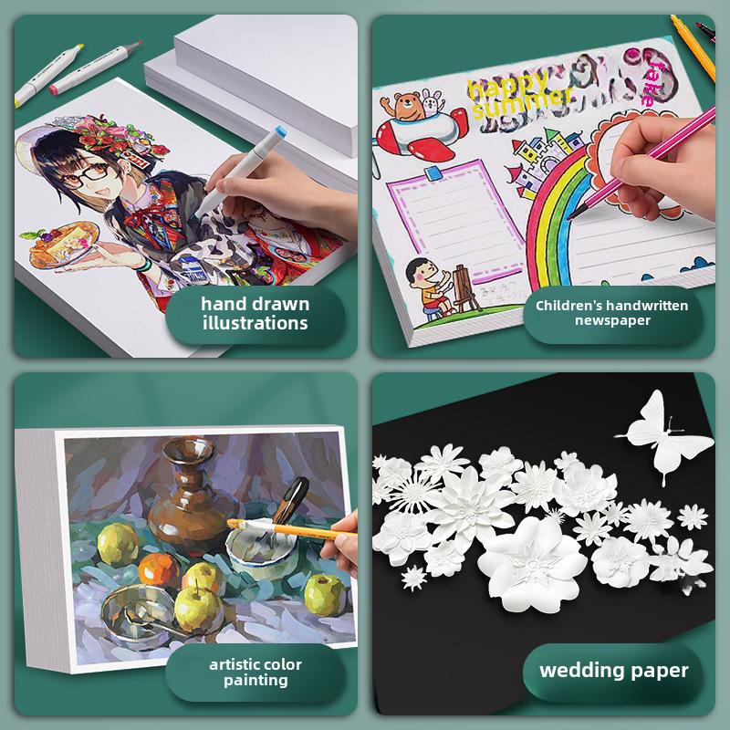 Yuanhao Thick White Card Paper, 300G, for Marker Pen, Sizes: 16kA4/A3/8K/4K, Ideal for Hand-Painting
