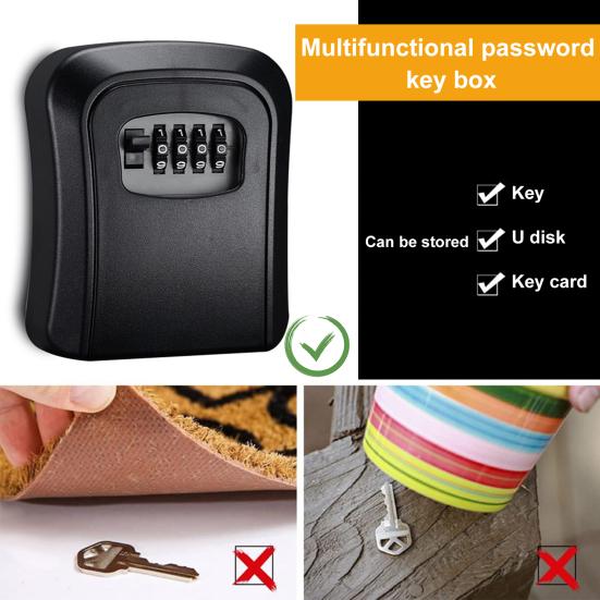 1 комплект ящика с замком для ключей, большая вместимость, высокая прочность, хорошая безопасность, небьющийся 4-значный кодовый замок с паролем, сейф для дома