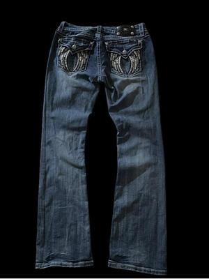Американские ретро-узкие расклешенные джинсы женские Y2k Harajuku Gothic Vintage Pocket вышитые синие джинсовые брюки с низкой талией широкие брюки