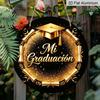 2D Flat Aluminum Graduation-themed Wall Hanging Available in Multiple Sizes Featuring A Spanish-language Black and Gold Glitter Graduation Cap and
