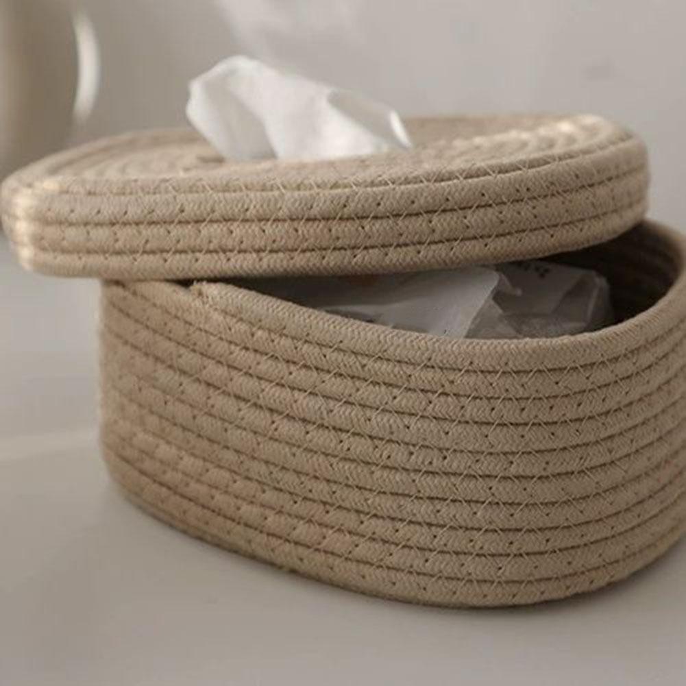 Handmade Nordic Style Tissue Box Rectangular Design Cotton and Hemp Threads Keep Your Tissues Neat and within Reach