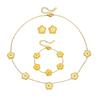 Stainless Steel Floral Pendant Necklace Set Women Chic Locket Chain With Green Striped Design