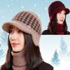 Вязаная шапка для женщин, зимняя теплая, модная, сетчатая, из меха кролика, шапки для женщин, для мам, толстые, для защиты ушей, клетчатые шапки