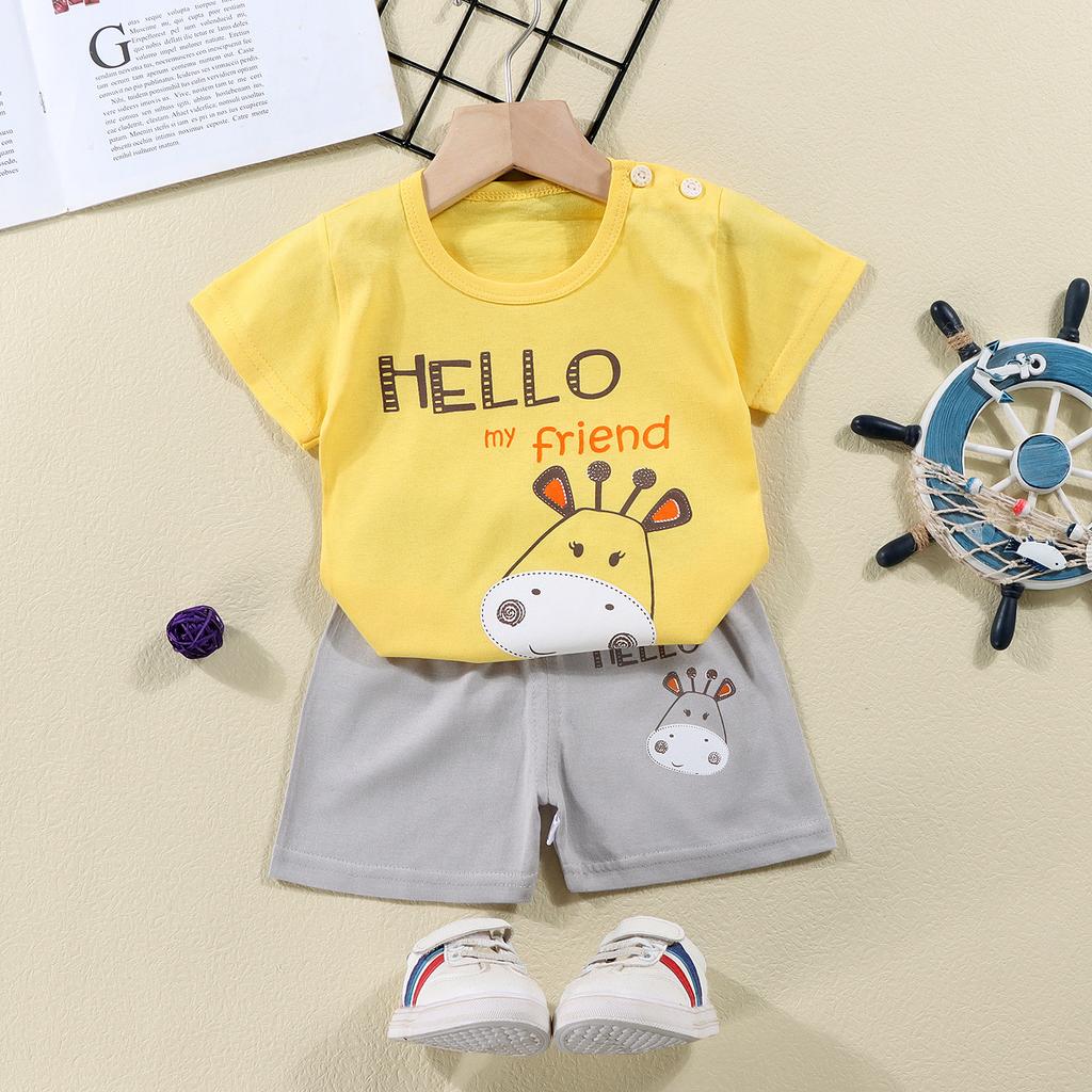 2023 Summer Cotton Children's Short Sleeve T-shirt Set Baby Short Sleeve Shorts Two-piece Set