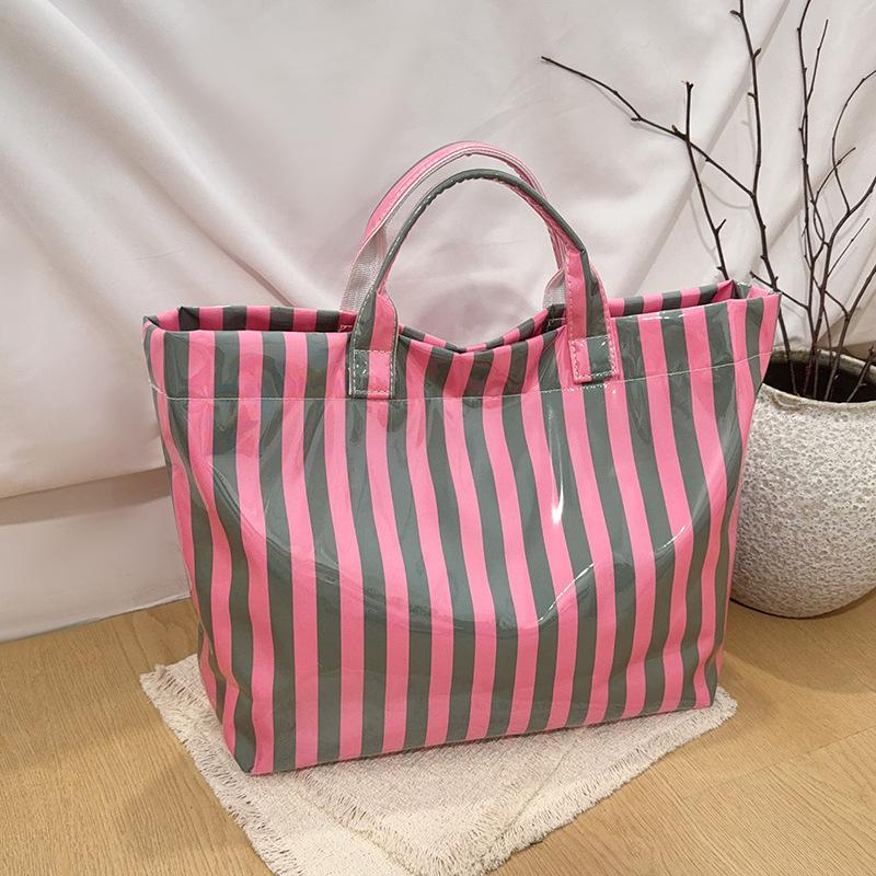 Efficient Striped Tote Bag Large Capacity Shoulder Handbag for Travel Needs