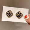 Kiss Jewelry Korean Fashion Square Leopard Print Stud Earrings for Women Vintage Girls Winter Autumn Temperament Earring Gift