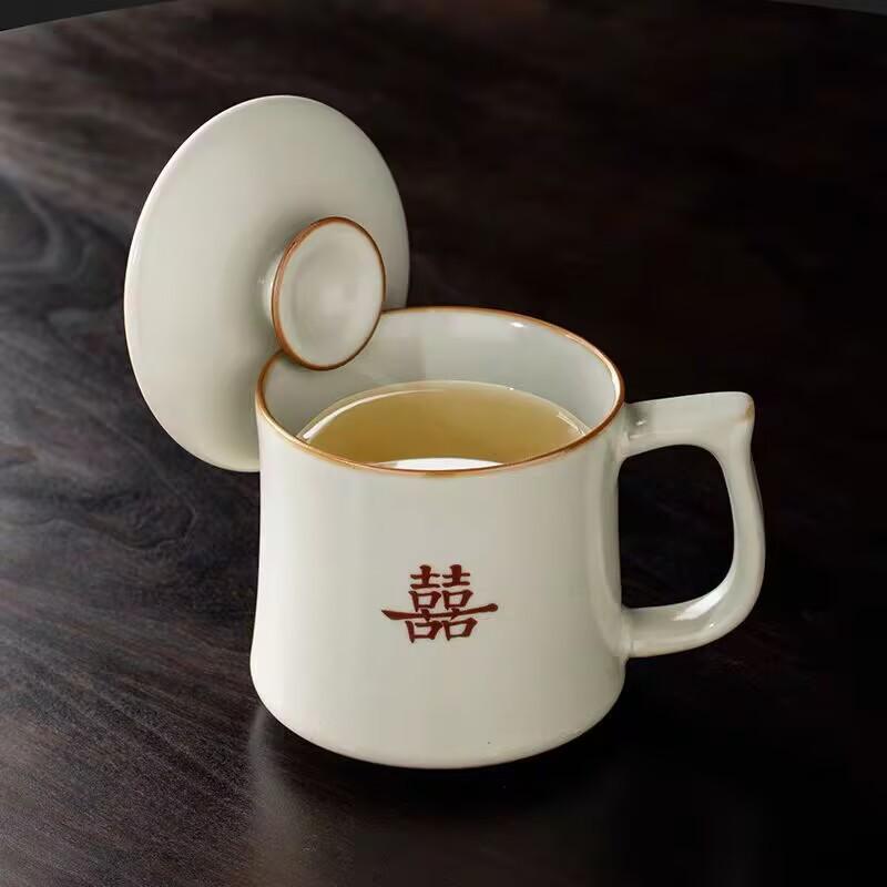 Ru Kiln Shuangxi Tea Cup Ceramic Chinese High-End Personal Office Water Cup With Lid