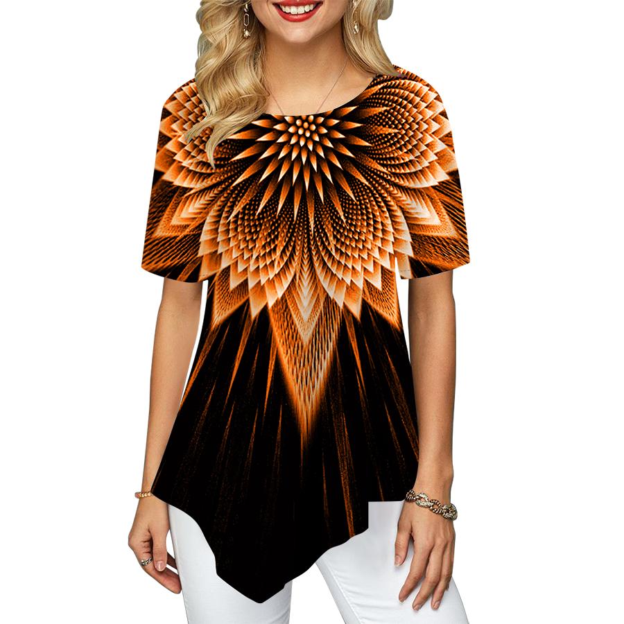 Женские футболки больших размеров с большим цветочным принтом, свободные повседневные топы, женская нерегулярная летняя одежда