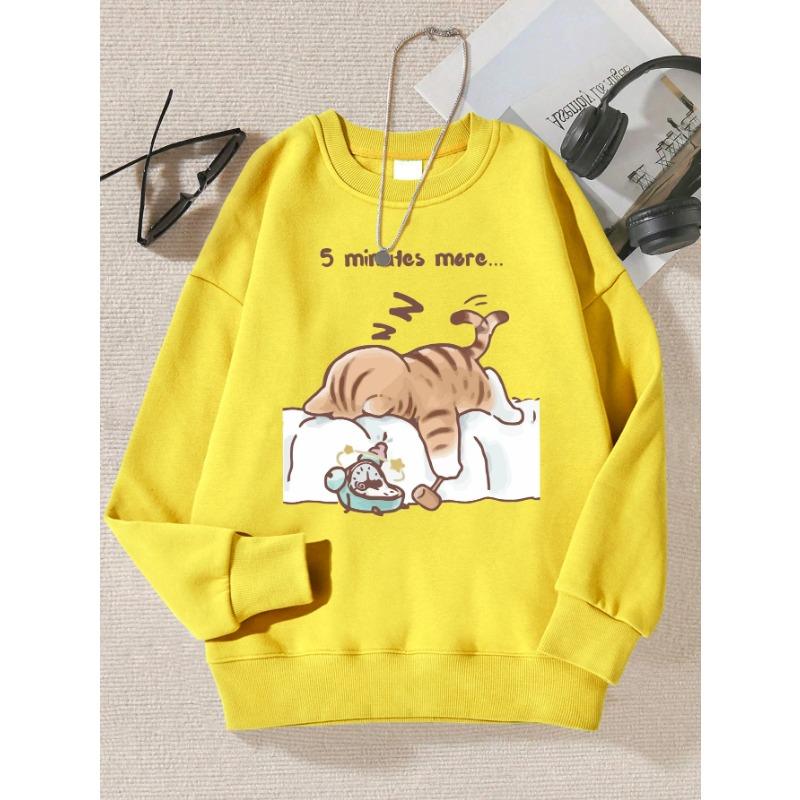 Кот, который всегда хочет спать Узор Печатный с капюшоном Простая теплая осенняя толстовка Уличные повседневные пуловеры и длинные рукава для мужчин