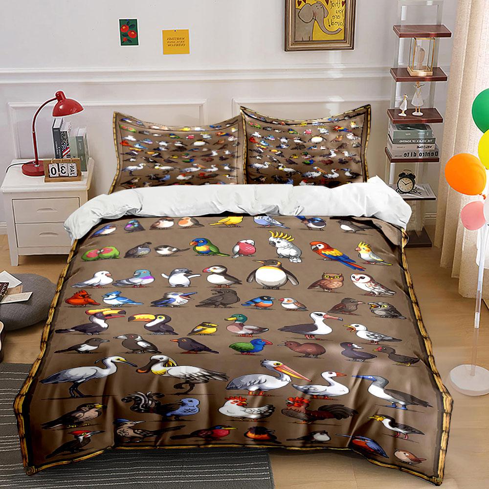 Colorful cartoon bird illustrations. Bedding sets Duvet cover sets Duvet covers Pillowcases(1 * Duvet Cover 2 * Pillowcases without duvet insert)