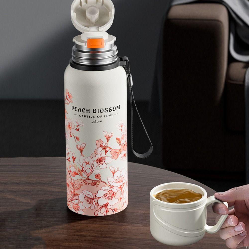 620ml Travel Mug Stainless Steel Thermal Cup Portable Flower Pattern Thermos Bottle  Travel