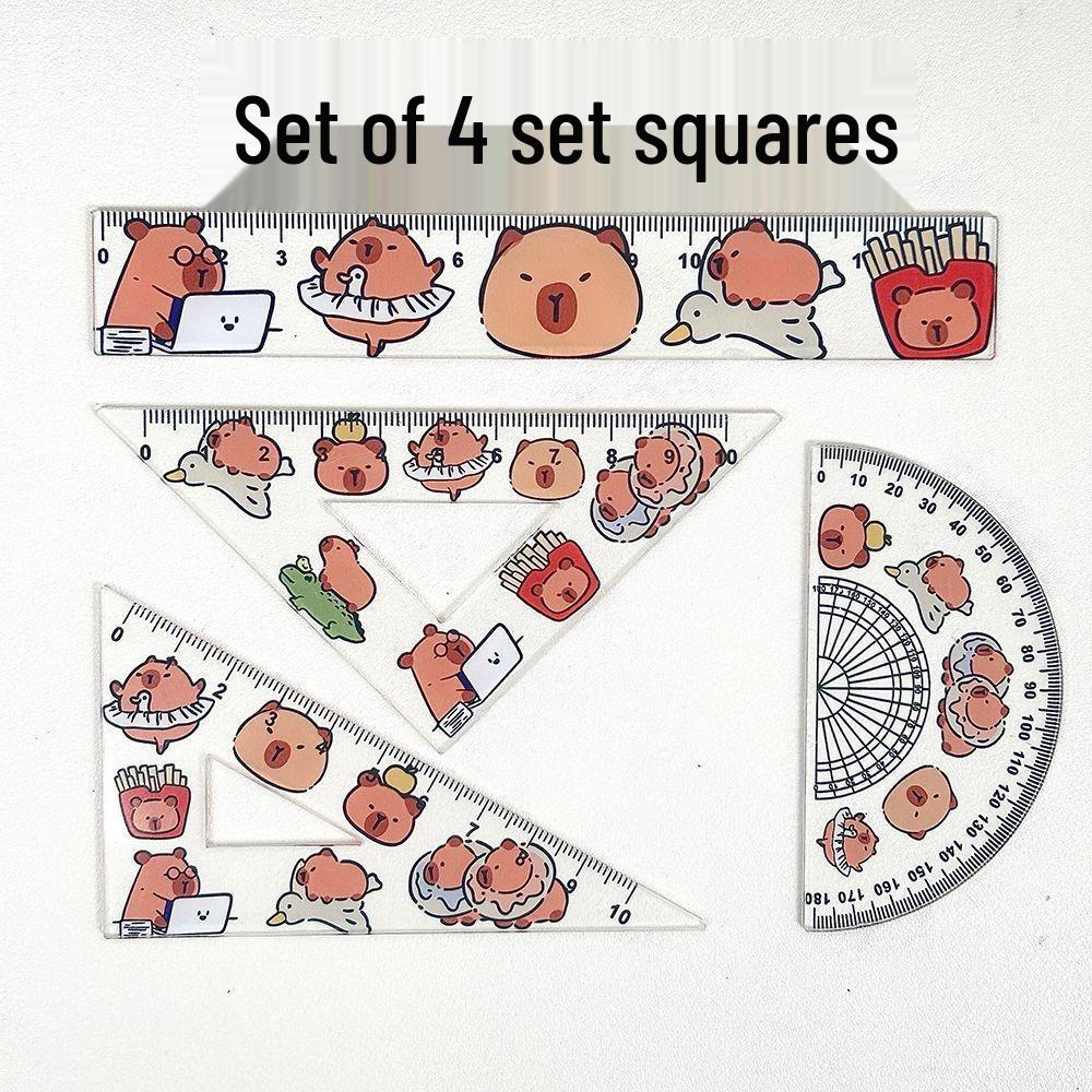 Cute Cat Acrylic Ruler Set - 4-Piece Cartoon Stationery for Students
