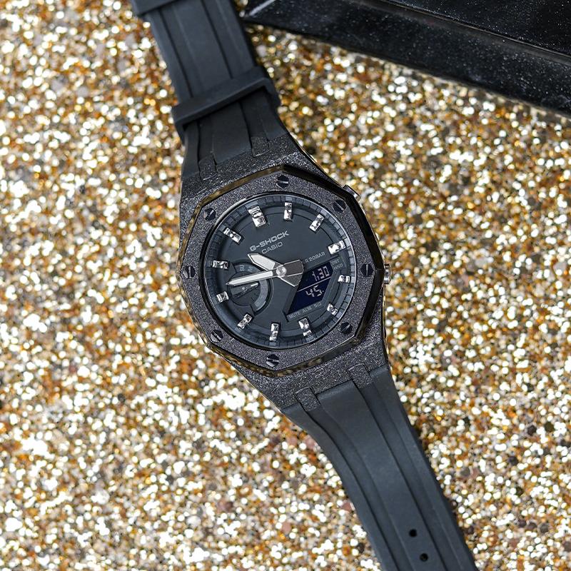 Casio Унисекс Жидкокристаллический, Аналогово-цифровой Двойной дисплей Серия Черные часы GA-2100-1A1(Watch8--)