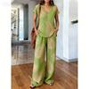 Y1 summer loose short-sleeved V-neck top wide-leg pants two-piece women's clothing European and American fashion suit