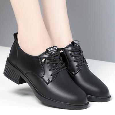 Весенне-осенние женские туфли на круглом каблуке, квадратном каблуке, без шнуровки, офисные туфли-лодочки, обувь для работы и вечеринок, черные, удобные, из мягкой кожи