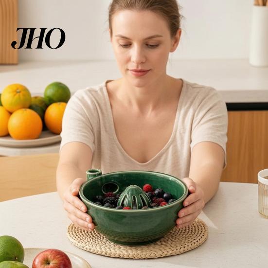 Ceramic Berry Washer Bowl, Self-Spinning Hydraulic Vortex Fruit Cleaner with Kitchen Drainage, Automatic for Fragile Berries Strawberries Blueberries