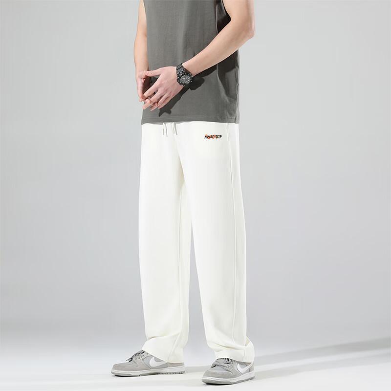 MMOPTOP Banana Curved Knife Pants for Men, Spring And Summer Loose Straight Wide-Leg Sports Casual Trousers, ST04 White M