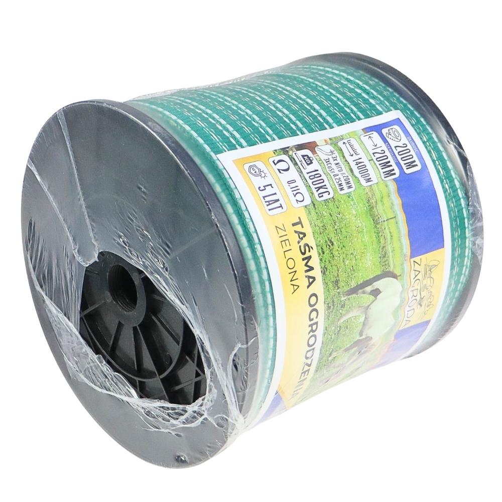 Shepherd' electric fence tape reinforced 20mmx200m UV resistant copper wires green green with white stripes Premium ZAGRODA