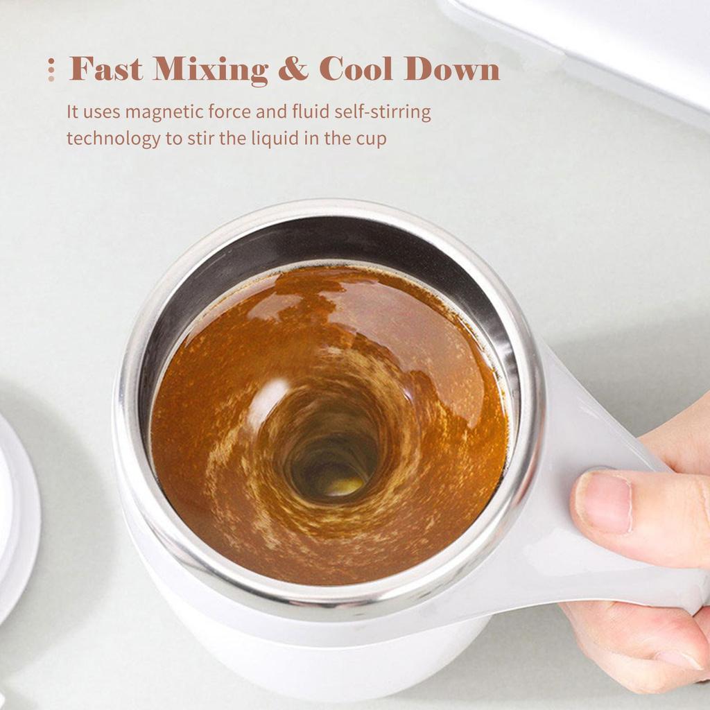 380mL Self Stirring Mug with Lid Automatic Magnetic Stirring Coffee Cup Electric Stainless Steel
