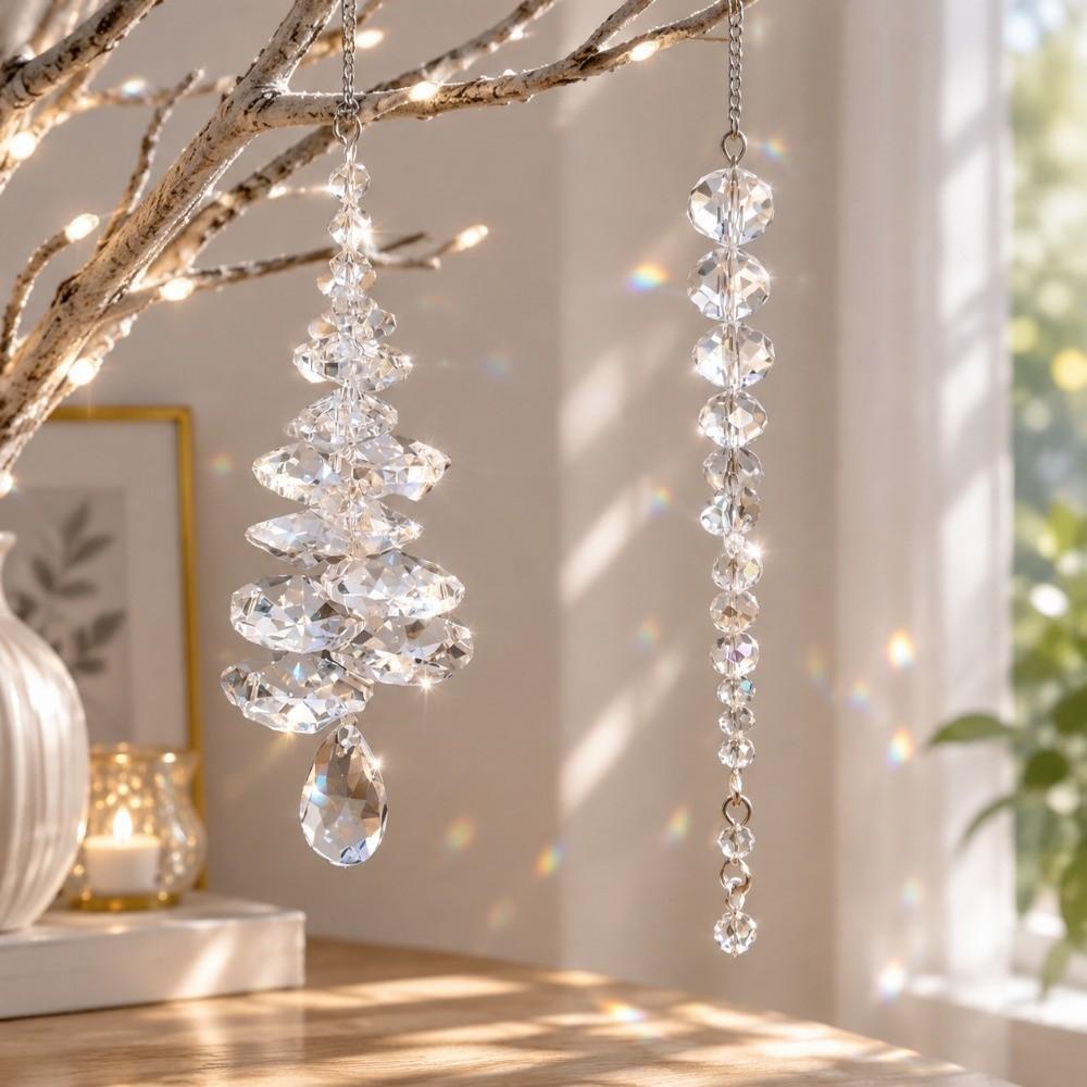Crystal Xmas Tree Hanging Pendant Teardrop Rhinestone Tree Pendants Holiday Window Display
