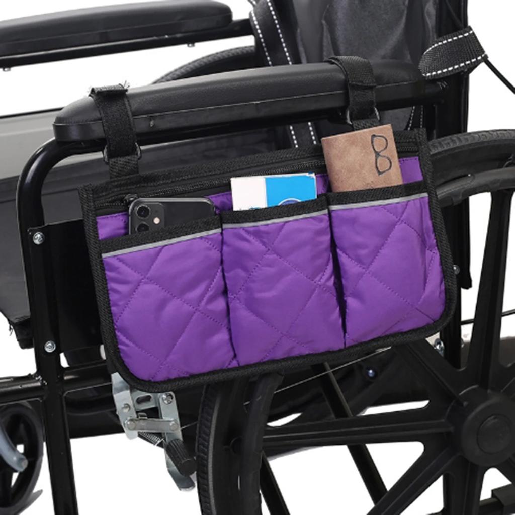 Wheelchair Side Armrest Bag Reflective Strip Portable Velcro Polyester Storage and Hanging Bag Tool Storage and Organization