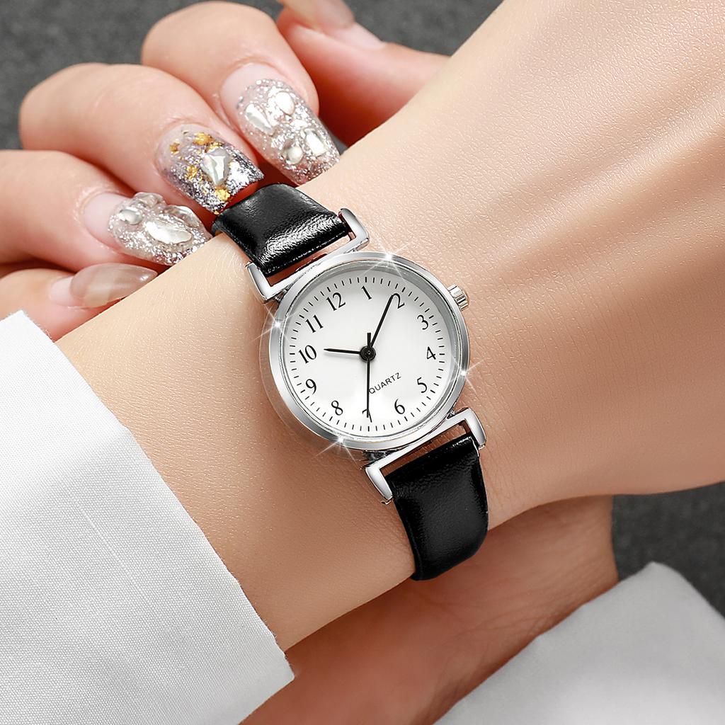 Женские часы Простой кожаный ремешок Аналоговые кварцевые наручные часы для дам Часы
