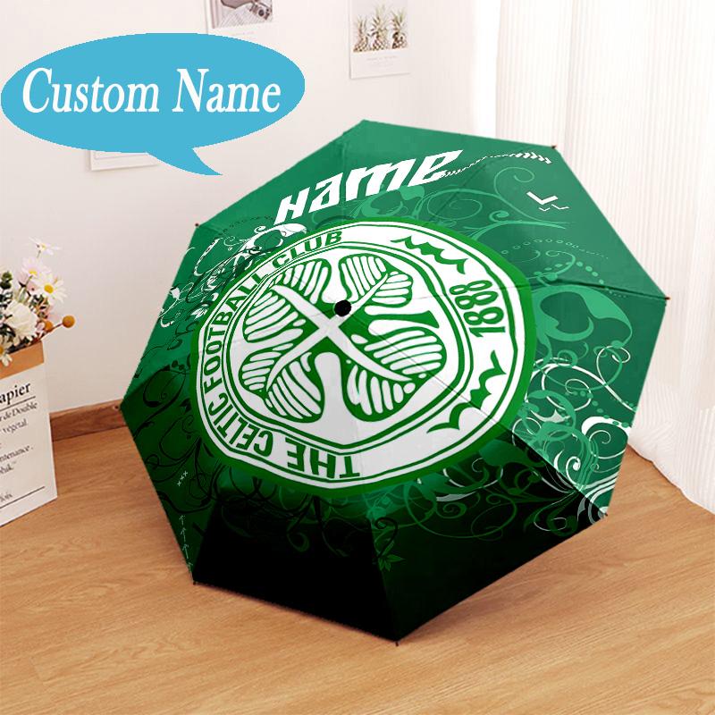 Custom Name Celtic Football Crest Umbrella Folding Umbrella, Automatic Umbrella - 8-Frame for Travel, Casual Lightweight Personalized Gifts