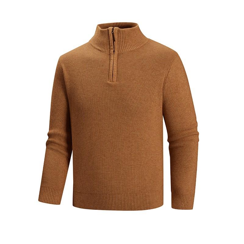 Mens Slim Fit High Neck Half-Zip Knit Sweater Solid Color Casual Winter Warm Pullover Young Adults