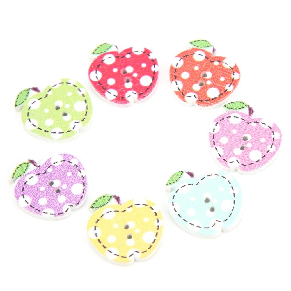 100PCS Sewing Projects Apple Shape Buttons Two Holes Decorative Buttons For DIY Clothing