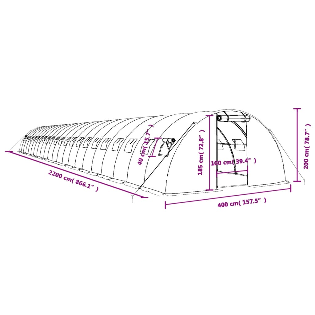 Greenhouse with Steel Frame White 88 m² 22x4x2 m