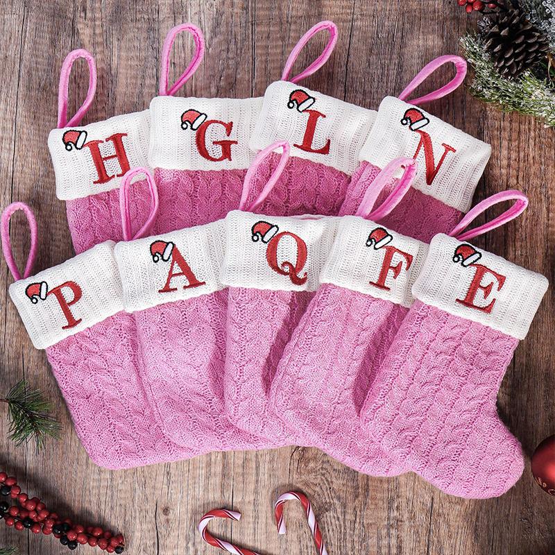3d Pendant Gift Bag Letter Embroidered Gift Pendant Christmas Tree Decoration Pink Christmas Socks