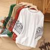 Retro Embroidered Lantern Sleeve Shirt for Women's Summer Style Single Breasted Top T-Shirts Women’s