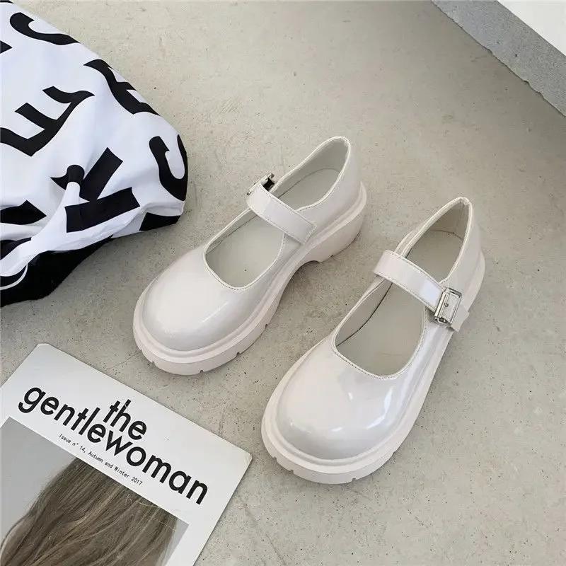 Модные лакированные туфли Мэри Джейн для женщин в стиле преппи с пряжкой на щиколотке, туфли-лодочки на платформе, женские японские туфли на толстом каблуке, школьные туфли Mujer