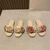 Fashion Women Flower Decoration Flat Slippers Chanese Style Braided Bottom Slip On Women Sandals Summer Soft Lightweight Femme Slides