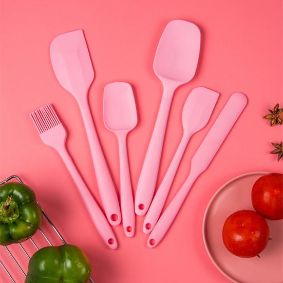 6Pcs/Set Baking Food Scraper Six-piece Set Non-stick Food Grade Silicone Spatula Tool for Baking BBQ Cooking Mixing Scraping Multifunctional