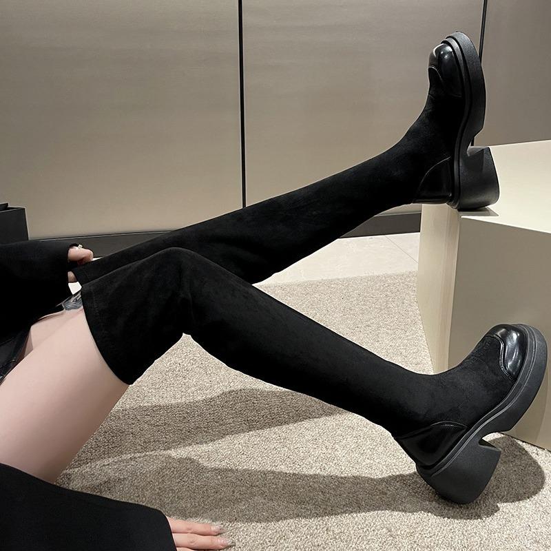 Черные эластичные сапоги длиной до колена на толстой подошве для женщин 2024 года, осень и зима, пикантные женские носки для тонких и длинных носков, женские