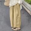 Women Casual Elastic Waist Pockets Solid Color Loose Wide Leg Pants