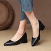 New Leather Pumps Women Shoes Comfortable Office Shoes Square Heel Shallow Pointed High Heels Slip-On Ladies Wedding Shoes
